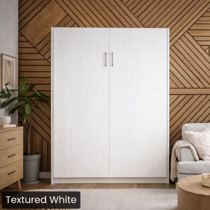 Textured White Queen Urban Murphy Bed-Closed
