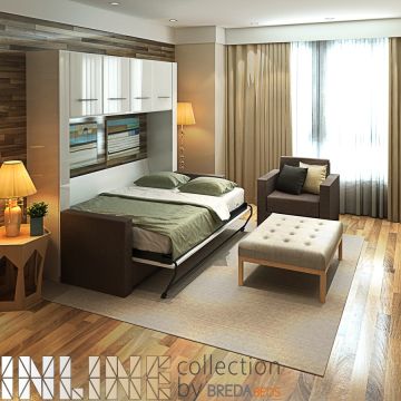 Horizontal InLine Murphy Bed with Top Hutch and InLine Sofa