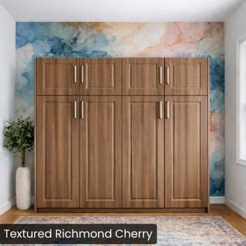 Queen Textured Richmond Cherry Horizontal Metropolitan W/ Top Hutch -Closed