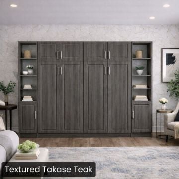 Queen Textured Takase Teak Metropolitan Murphy W/Top/Side Hutches-Closed