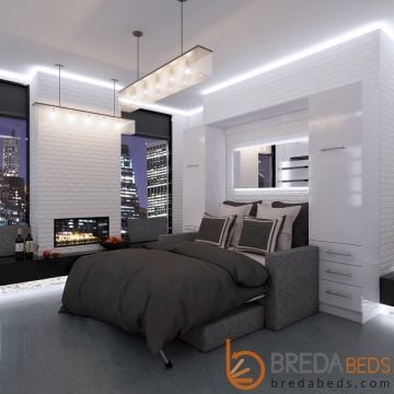 InLine Murphy Bed with Hutches and Sofa-Open