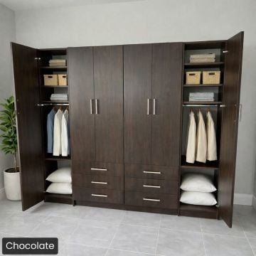 Queen Penthouse Murphy Bed with Hutches in Textured Gregio Pine-Closed