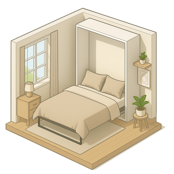 Isometric illustration of a Murphy bed in the open position