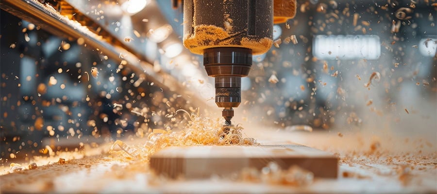 A precision CNC router cutting wood